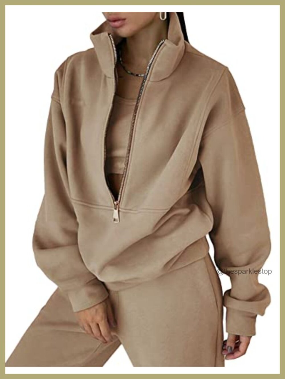 Fleece Half Zip Pullover Sweatsuit Tracksuit Jogger Set Lounge Outfit